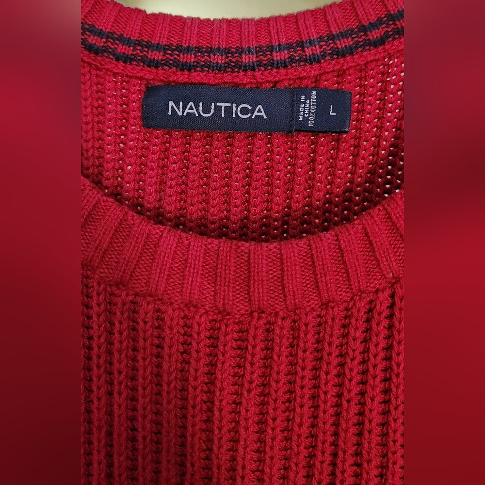 Nautica Red Sweater 100% cotton men size L.